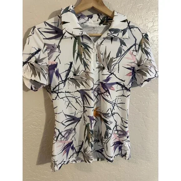 Y Jack Smith White Birds of Paradise Buttery Soft Short Sleeved Golf Polo Shirt - Picture 2 of 10